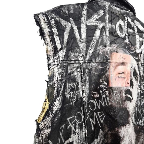 Dust Of Gods 1 of 1 Rare Black Black Leather Vest Size XL - Picture 7 of 13